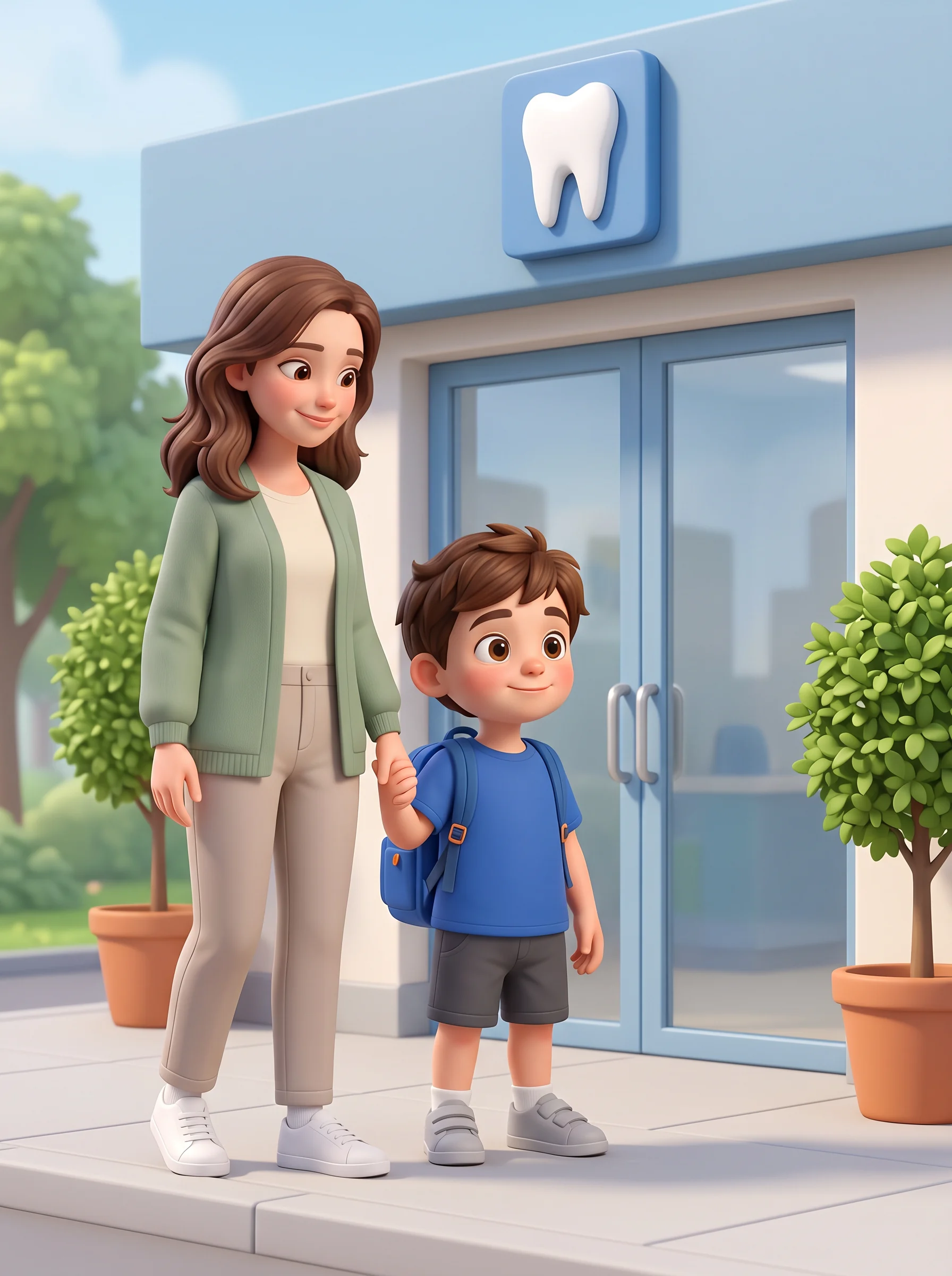 Lucas and his mum arriving at the dental clinic.
